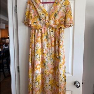 Floral Yellow and Pink Women's Dress